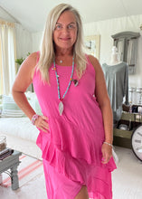 Load image into Gallery viewer, Positano Cotton Waterfall Maxi Dress 100% Cotton One Size Cerise Pink FEATHERS OF ITALY