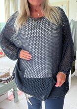 Load image into Gallery viewer, o Loose Knit Baggy Jumper In Navy One Size Made In Italy Feathers Of Italy