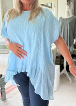 Load image into Gallery viewer, Rimini Silk Edge Oversized Top in Blue feathers of italy made in italy