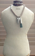 Load image into Gallery viewer, Heart, Tassel & Ball Necklace in Silver & Grey - Feathers Of Italy