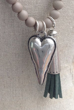 Load image into Gallery viewer, Heart, Tassel & Ball Necklace in Silver & Grey - Feathers Of Italy