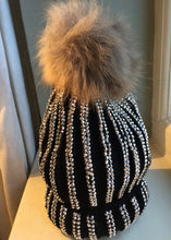 Load image into Gallery viewer, florence knitted diamonte real fur bobble hat