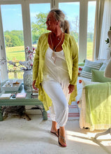 Load image into Gallery viewer, Sorrento Linen Dip Hem Linen Shirt Jacket in Lime | Feathers Of Italy