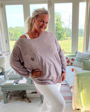 Load image into Gallery viewer, Positano Long Sleeved Cotton T Shirt with Diamanté Star Pocket Detail