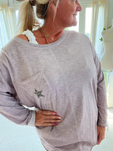 Load image into Gallery viewer, Positano Long Sleeved Cotton T Shirt with Diamanté Star Pocket Detail | Feathers Of Italy