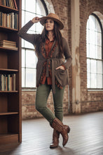 Load image into Gallery viewer, Luxury 100% Cashmere & Ostrich Feather Trim Coat in Olive One of a Kind By Feathers Of Italy - Feathers Of Italy