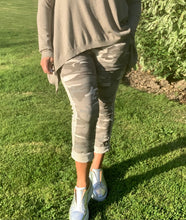 Load image into Gallery viewer, Amazing Woman Crinkle Jeans in Navy with Draw String Waist With Rips and Diamonte Detail One Size