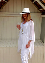 Load image into Gallery viewer, Sienna Lace Cotton Kimono in White Made In Italy By Feathers Of Italy One Size - Feathers Of Italy