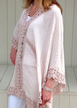 Load image into Gallery viewer, Sienna Lace Cotton Kimono in Pink Made In Italy By Feathers Of Italy One Size - Feathers Of Italy