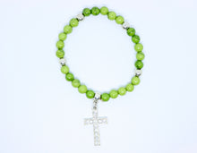 Load image into Gallery viewer, Limited Edition Precious Green Stone and Diamond Encrusted Cross Bracelet - By Feathers Of Italy - Feathers Of Italy
