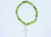 Load image into Gallery viewer, Limited Edition Precious Green Stone and Diamond Encrusted Cross Bracelet - By Feathers Of Italy - Feathers Of Italy