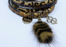 Load image into Gallery viewer, Leopard Print & Lucky Charm Double Wrap Bracelet in Caramels With Real Fur Tassel by Feathers Of Italy - Feathers Of Italy