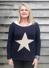 Load image into Gallery viewer, Star Knit Jumper In Navy - Feathers Of Italy