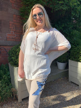 Load image into Gallery viewer, Vintage Silk Top in Vanilla With Embroidered Edge Detail With Under Top Cami - Feathers Of Italy