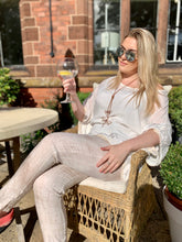 Load image into Gallery viewer, Vintage Silk Top in Vanilla With Embroidered Edge Detail With Under Top Cami - Feathers Of Italy