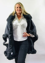 Load image into Gallery viewer, Limited Edition Luxury Grey Faux Fur Cape by Feathers Of Italy One Size - Feathers Of Italy