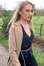 Load image into Gallery viewer, Gold Chain Belt Black Crossover Blusa Blouse with Ruffle Sleeves by Rinascimento