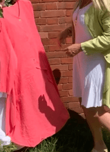 Load image into Gallery viewer, Sorrento Linen Dip Hem Linen Shirt Jacket in Coral