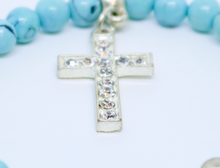 Load image into Gallery viewer, Limited Edition Precious Turquoise Stone and Diamond Encrusted Cross Bracelet - By Feathers Of Italy - Feathers Of Italy