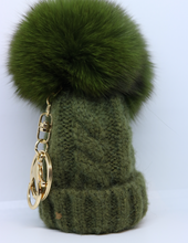 Load image into Gallery viewer, Limited Edition Bobble Hat Pom Pom Key Ring in Green or White - By Feathers Of Italy - Feathers Of Italy