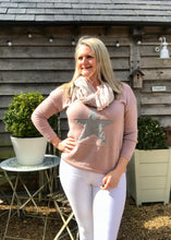 Load image into Gallery viewer, Star Fine Knit Jumper In Pink With Silver Heart Made In Italy by Feathers Of Italy - Feathers Of Italy