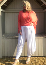 Load image into Gallery viewer, Jersey Hareem Trousers in White, Black, Silver and Sky Blue, Made In Italy by Feathers Of Italy One Size - Feathers Of Italy