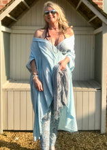 Load image into Gallery viewer, Luxury Lace Leggins in Turquoise and Grey by Feathers Of Italy One Size - Feathers Of Italy