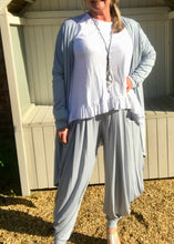 Load image into Gallery viewer, Jersey Hareem Trousers in White, Black, Silver and Sky Blue, Made In Italy by Feathers Of Italy One Size - Feathers Of Italy