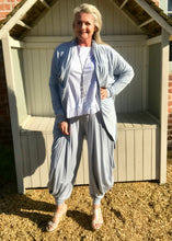 Load image into Gallery viewer, Jersey Hareem Trousers in White, Black, Silver and Sky Blue, Made In Italy by Feathers Of Italy One Size - Feathers Of Italy