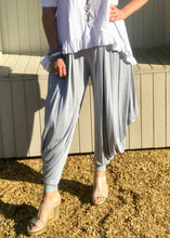 Load image into Gallery viewer, Jersey Hareem Trousers in White, Black, Silver and Sky Blue, Made In Italy by Feathers Of Italy One Size - Feathers Of Italy