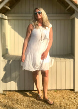 Load image into Gallery viewer, Pure Silk Puffball Sundress in White Made In Italy By Feathers Of Italy - Feathers Of Italy