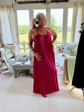 Load image into Gallery viewer, Pleated Halter Neck Maxi Dress in Fuchsia Pink One Size | Feathers Of Italy