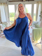 Load image into Gallery viewer, Pleated Halter Neck Maxi Dress in Colbolt Blue One Size | Feathers Of Italy