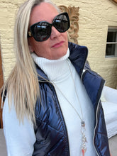 Load image into Gallery viewer, Romarno Long Gilet Metallic Blue - Feathers Of Italy