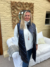 Load image into Gallery viewer, Romarno Long Gilet Metallic Blue | Feathers Of Italy