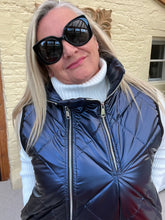 Load image into Gallery viewer, Romarno Long Gilet Metallic Blue - Feathers Of Italy