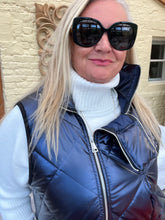 Load image into Gallery viewer, Romarno Long Gilet Metallic Blue | Feathers Of Italy
