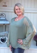 Load image into Gallery viewer, Naples Silk & Sequin Top in Green - Feathers Of Italy