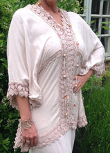 Load image into Gallery viewer, Sienna Lace Cotton Kimono in Pink Made In Italy By Feathers Of Italy One Size - Feathers Of Italy