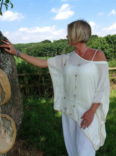 Load image into Gallery viewer, Vintage Silk Top in Vanilla With Embroidered Edge Detail With Under Top Cami - Feathers Of Italy