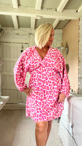 Feathers of italy cotton Sicily long sleeved v neck sundress short in pink