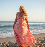Italian Capri backless sundress in pink feathers of italy 