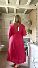 Load image into Gallery viewer, Feathers of italy Sicily long sleeved v neck cheesecloth maxi sundress in fuchsia leopard print
