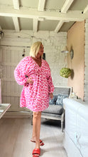 Load image into Gallery viewer, Sicily long sleeved v neck cheesecloth sundress short in white orange and pink leopard print
