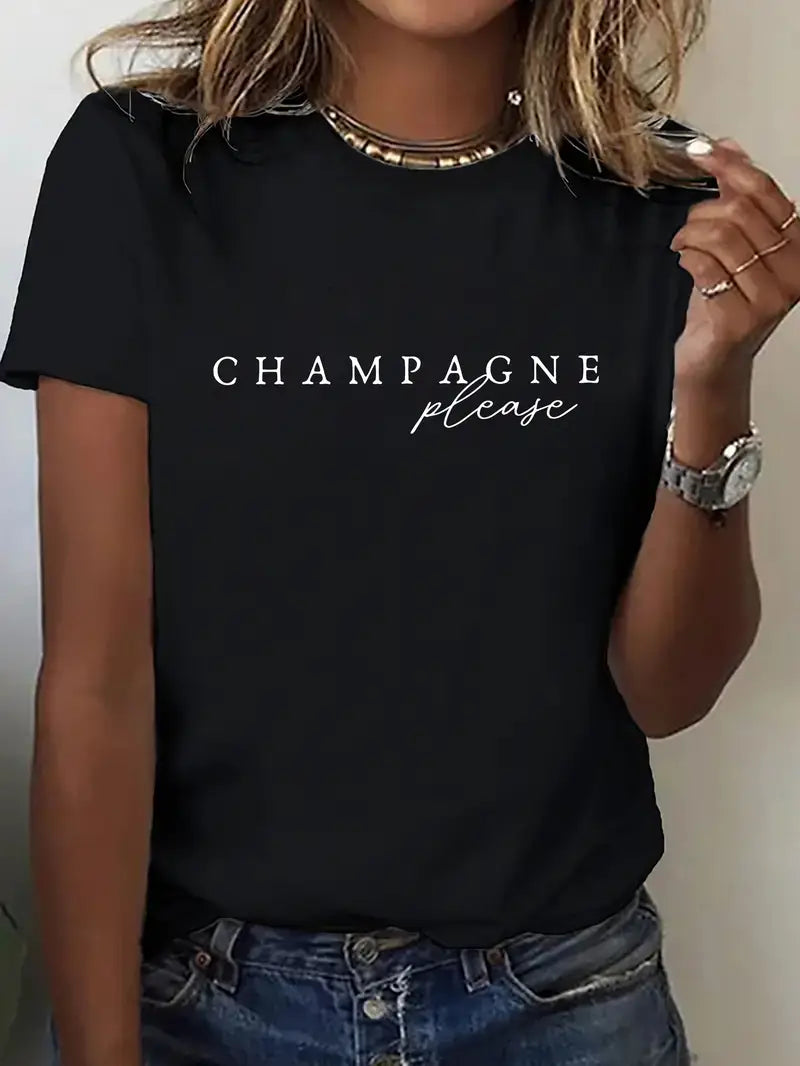 Champagne Please T Shirt round neck in White