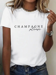 Champagne Please T Shirt round neck in White