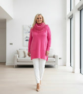 Florence Long Line Jumper In Shocking Pink With Snood Scarf