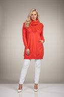 Florence Long Line Jumper In Bright Orange With Snood Scarf