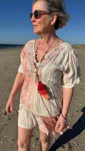 Capri Bohemian Embroidered Kaftan Dress with Tassel Detail