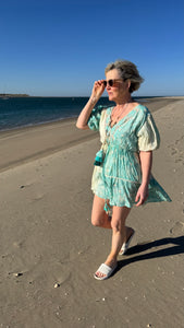 Capri Bohemian Embroidered Kaftan Dress with Tassel Detail - Turquoise